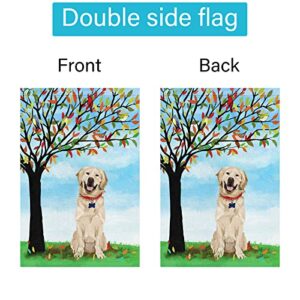 Welcome Spring Garden Flag 12x18 Double Sided Vertical, Burlap Small Golden Retriever Dog Garden Yard House Flags Outside Outdoor House Spring Summer Decoration (ONLY FLAG)