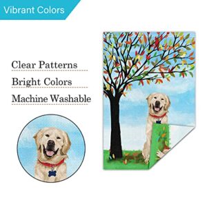 Welcome Spring Garden Flag 12x18 Double Sided Vertical, Burlap Small Golden Retriever Dog Garden Yard House Flags Outside Outdoor House Spring Summer Decoration (ONLY FLAG)