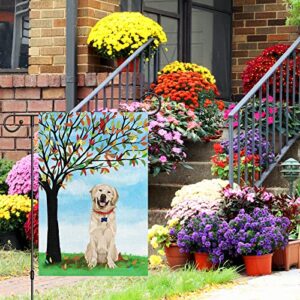 Welcome Spring Garden Flag 12x18 Double Sided Vertical, Burlap Small Golden Retriever Dog Garden Yard House Flags Outside Outdoor House Spring Summer Decoration (ONLY FLAG)