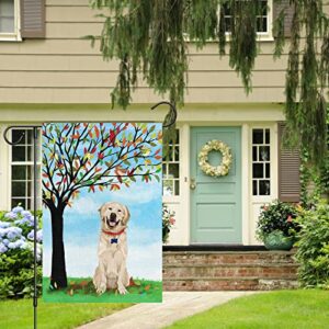 Welcome Spring Garden Flag 12x18 Double Sided Vertical, Burlap Small Golden Retriever Dog Garden Yard House Flags Outside Outdoor House Spring Summer Decoration (ONLY FLAG)