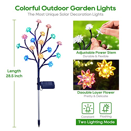 KOOPER Solar Garden Lights, 2 Pack Solar Lights Outdoor Waterproof, Multi-Color Solar Outdoor Lights Solar Flower Lights for Yard, Patio, Pathway Decoration, Double Layer Flower & Bigger Solar Panel