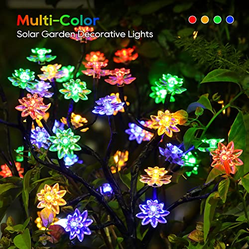 KOOPER Solar Garden Lights, 2 Pack Solar Lights Outdoor Waterproof, Multi-Color Solar Outdoor Lights Solar Flower Lights for Yard, Patio, Pathway Decoration, Double Layer Flower & Bigger Solar Panel