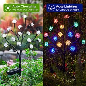 KOOPER Solar Garden Lights, 2 Pack Solar Lights Outdoor Waterproof, Multi-Color Solar Outdoor Lights Solar Flower Lights for Yard, Patio, Pathway Decoration, Double Layer Flower & Bigger Solar Panel