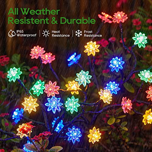 KOOPER Solar Garden Lights, 2 Pack Solar Lights Outdoor Waterproof, Multi-Color Solar Outdoor Lights Solar Flower Lights for Yard, Patio, Pathway Decoration, Double Layer Flower & Bigger Solar Panel