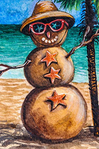 Texupday Smile Sunglasses Snowman Sunbathing on the Beach Hawaii Winter Garden Flag Outdoor Yard Flag 12" x 18"