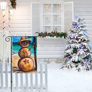 Texupday Smile Sunglasses Snowman Sunbathing on the Beach Hawaii Winter Garden Flag Outdoor Yard Flag 12" x 18"