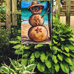 Texupday Smile Sunglasses Snowman Sunbathing on the Beach Hawaii Winter Garden Flag Outdoor Yard Flag 12" x 18"