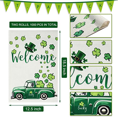 2 Pieces St. Patrick's Day Garden Flag Shamrocks Burlap Yard Flag Welcome Green Hat Truck Decorative Flag Double Sided Holiday Garden Flags for St. Patrick's Day Outdoor Decoration, 12.5 x 18.5 Inches