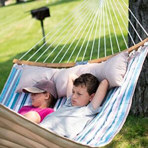 Double Hammock Swing Quilted Fabric, Ohuhu 2 Person 11 FT Portable Hammocks with Folding Bamboo Spreader Bar & Pillow, Large Hammock Bed for Indoor Outdoor, Tree Hammock for Yard Porch Garden Balcony