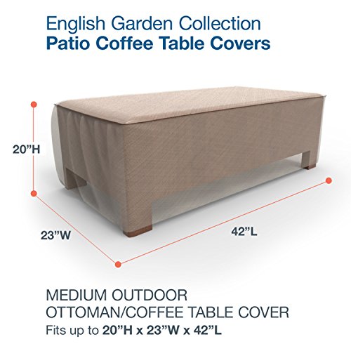Budge P5A35PM1 English Garden Patio Ottoman/Coffee Table Cover Heavy Duty and Waterproof, Medium, Two-Tone Tan