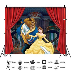 Beauty and The Beast Photography Backdrop Red Curtain Castle Background 7x5ft Happy Birthday Photo Background Kids Beauty and The Beast Engagement Birthday Party Decorations Banner