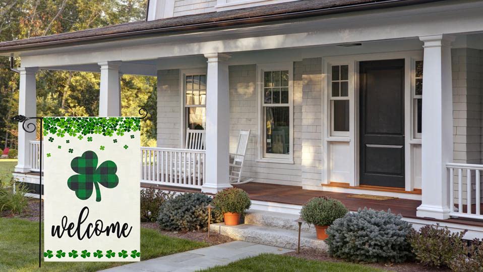 Welcome St Patricks Day Garden Flag 12.5x18 Inch Double Sided, Spring Holiday Farmhouse Yard Outdoor Decor