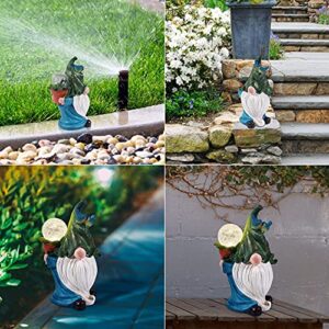 Trysea Garden Statue Gnome Figurine, Resin Gnome Figurine Carrying Magic Orb with Solar LED Light for Outdoor, Patio Lawn Yard Porch Garden Decor, Housewarming Festival Gift
