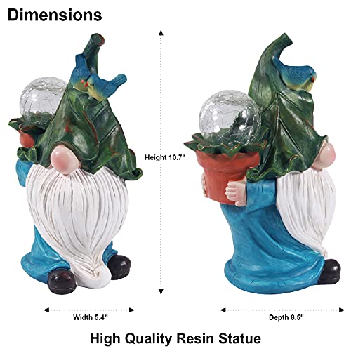 Trysea Garden Statue Gnome Figurine, Resin Gnome Figurine Carrying Magic Orb with Solar LED Light for Outdoor, Patio Lawn Yard Porch Garden Decor, Housewarming Festival Gift