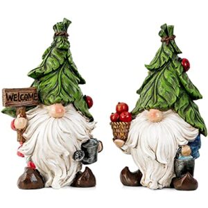teresa’s collections garden gnomes statues decorations for yard, set of 2 cute gnomes holding welcome sign garden sculptures figurines for outdoor patio lawn ornament birthday housewarming gift