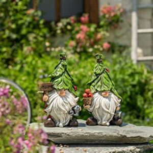 TERESA'S COLLECTIONS Garden Gnomes Statues Decorations for Yard, Set of 2 Cute Gnomes Holding Welcome Sign Garden Sculptures Figurines for Outdoor Patio Lawn Ornament Birthday Housewarming Gift