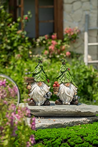 TERESA'S COLLECTIONS Garden Gnomes Statues Decorations for Yard, Set of 2 Cute Gnomes Holding Welcome Sign Garden Sculptures Figurines for Outdoor Patio Lawn Ornament Birthday Housewarming Gift