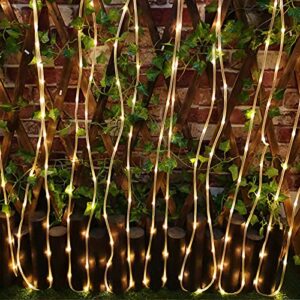 Solar Rope Lights Outdoor, 2 Pack 100 LED Solar String Lights Waterproof 8 Lighting Modes 33ft Copper Wire Fairy Lights for Fence Garden Patio Yard Hall Wedding Party Christmas Halloween (Warm White)