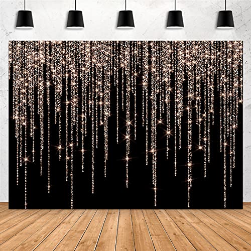 Aperturee Glitter Rose Gold and Black Backdrop 7x5ft Sweet 16th Birthday Girls Photography Background Women Bridal Shower Kids Portraits Baby Shower Party Decorations Banners Photo Studio Props