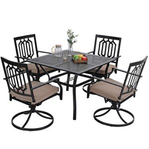 mfstudio 5pcs outdoor patio dining bistro set with 4 swivel chairs and 37″ square umbrella table backyard garden furniture sets