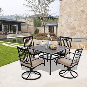 MFSTUDIO 5pcs Outdoor Patio Dining Bistro Set with 4 Swivel Chairs and 37" Square Umbrella Table Backyard Garden Furniture Sets