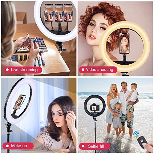 18 inch LED Ring Light with Tripod Stand Dimmable Makeup Selfie Ring Light for Studio Portrait YouTube Vlog Video Shooting with Carrying Bag and Remote Controller, CRI 90