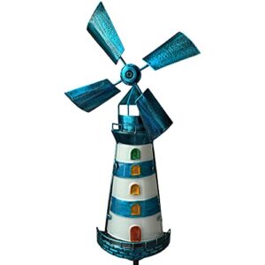 jt home blue solar lighthouse with led light- decorative outdoor solar lighthouse – automatic solar powered lighthouse lamp for garden, patio & lawn- 40” tall