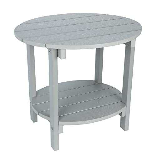 Byzane Double Adirondack Side Table, Patio Outdoor End Table Weather Resistant,Round Table for Patio, Garden, Lawn, Indoor Outdoor Companion, Grey