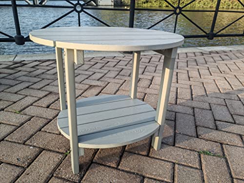 Byzane Double Adirondack Side Table, Patio Outdoor End Table Weather Resistant,Round Table for Patio, Garden, Lawn, Indoor Outdoor Companion, Grey