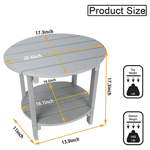 Byzane Double Adirondack Side Table, Patio Outdoor End Table Weather Resistant,Round Table for Patio, Garden, Lawn, Indoor Outdoor Companion, Grey