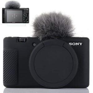 yisau camera case for sony zv-1, sony zv1 camera case digital camera anti-scratch slim fit soft dslr camera sleeve with zv1 screen protector (black)