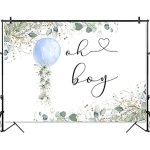 Mocsicka Oh Boy Watercolor Blue Balloon Backdrop Greenery Boy Baby Shower Background Botanical Eucalyptus Baby Shower Party Cake Table Decoration Banner Photo Booth Props (7x5ft)