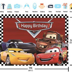 GYA 7x5ft Cartoon Racing Mobilization Birthday Themed Backdrops Racing Flag Black White Grid Red Photo Backgrounds for Photography Party Banner Photo Booth Props