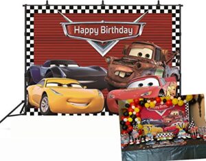 gya 7x5ft cartoon racing mobilization birthday themed backdrops racing flag black white grid red photo backgrounds for photography party banner photo booth props