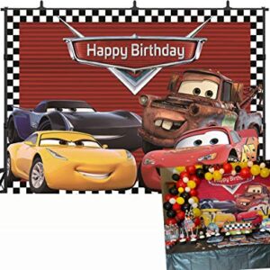 GYA 7x5ft Cartoon Racing Mobilization Birthday Themed Backdrops Racing Flag Black White Grid Red Photo Backgrounds for Photography Party Banner Photo Booth Props