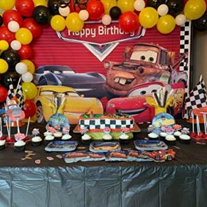 GYA 7x5ft Cartoon Racing Mobilization Birthday Themed Backdrops Racing Flag Black White Grid Red Photo Backgrounds for Photography Party Banner Photo Booth Props