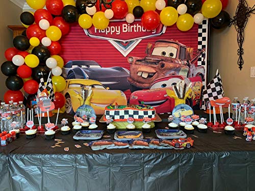 GYA 7x5ft Cartoon Racing Mobilization Birthday Themed Backdrops Racing Flag Black White Grid Red Photo Backgrounds for Photography Party Banner Photo Booth Props