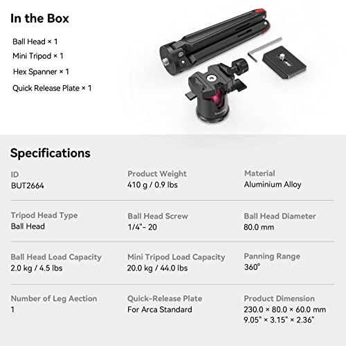 SmallRig Mini Tripod for Camera, Updated Desktop Tabletop Tripod with Arca-Type Compatible QR Plate, 360° Ball Head and 1/4 Screws Portable for Compact Cameras DSLRs, Phone, Gopro - BUT2664