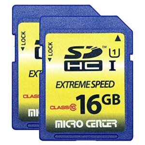 16gb class 10 sdhc flash memory card standard full size sd card ush-i u1 trail camera memory card by micro center (2 pack)