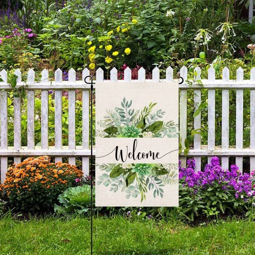 Leaves Floral Welcome Garden Flag 12×18 Double Sided, Burlap Small Vertical Yard Flag, Spring Summer Seasonal Outdoor Decor for Garden Yard Farmhouse