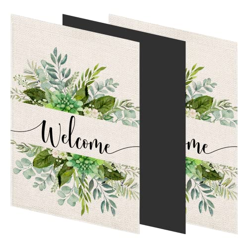 Leaves Floral Welcome Garden Flag 12×18 Double Sided, Burlap Small Vertical Yard Flag, Spring Summer Seasonal Outdoor Decor for Garden Yard Farmhouse