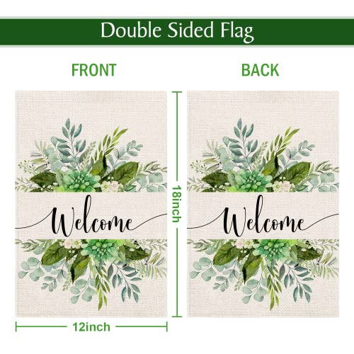 Leaves Floral Welcome Garden Flag 12×18 Double Sided, Burlap Small Vertical Yard Flag, Spring Summer Seasonal Outdoor Decor for Garden Yard Farmhouse