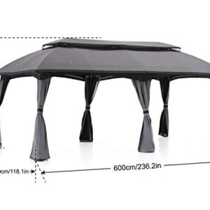 ABCCANOPY Gazebo 10x20 Patio Gazebo, Double Soft-Roof Patio Gazebos with Netting for Patios, Backyard, Garden or Outdoor Event, Dark Gray