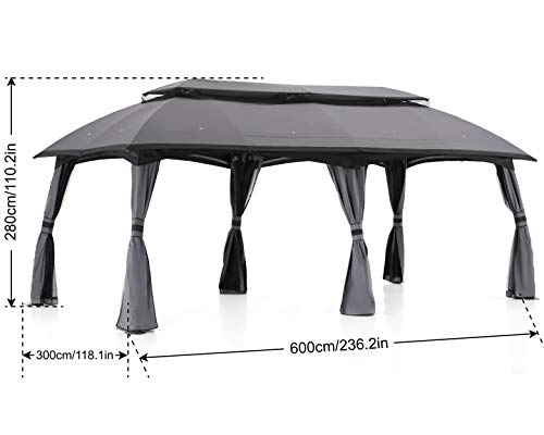 ABCCANOPY Gazebo 10x20 Patio Gazebo, Double Soft-Roof Patio Gazebos with Netting for Patios, Backyard, Garden or Outdoor Event, Dark Gray