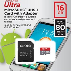 SanDisk Ultra 16GB Ultra Micro SDHC UHS-I/Class 10 Card with Adapter (SDSQUNC-016G-GN6MA)