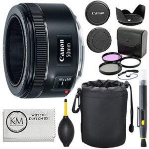 canon ef 50mm f/1.8 stm lens + 3pc filter kit + lens pen + blower + hood + lens pouch + cap keeper