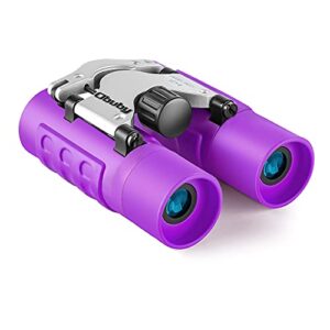 obuby real binoculars for kids gifts for 3-12 years boys girls 8×21 high-resolution optics mini compact binocular toys shockproof folding small telescope for bird watching,travel, camping, purple