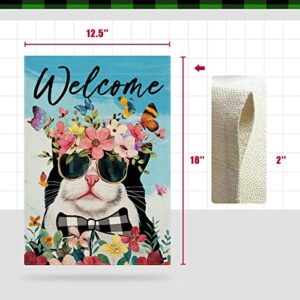 CMEGKE Spring Summer Cat Garden Flag, Spring Summer Welcome Cat Flags, Spring Summer Flags Summer Spring Rustic Vertical Double Sided Burlap Cat Floral Home Holiday Party Farmhouse Yard Lawn Outside Decorations 12.5 x 18 In