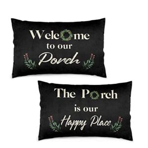dzglobal porch pillows decorative outdoor pillows for patio furniture cushions covers set of 2 welcome lumbar pillow with words 12×20 for outside chair bench