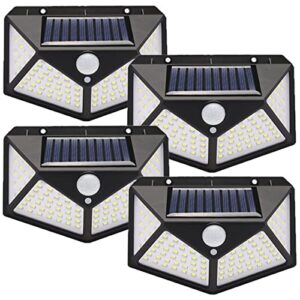 simbethmo solar lights outdoor 4 pack/2pack,100led/3 modes/270° lighting angle motion sensor security lights,wall security lights for fence yard garden patio front door (4pack)